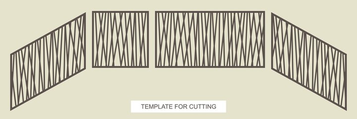 Stair railings - square, rectangular and diagonal (top to bottom). A gate or fence with an abstract stylish pattern of straight lines. Vector template for laser plotter cutting metal, wood, plywood.
