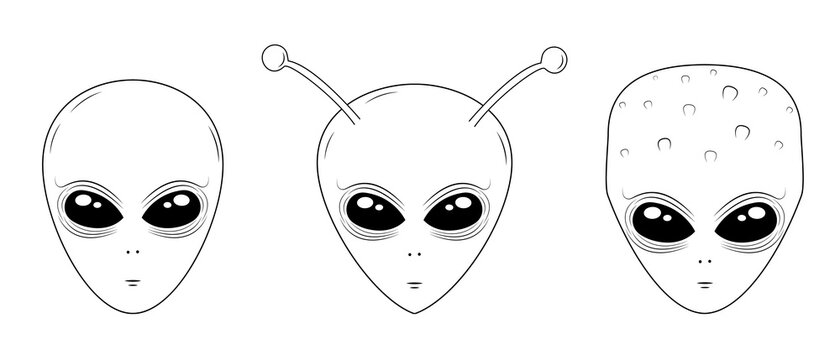 Set of aliens. UFO humanoid faces. Avatars of visitors.