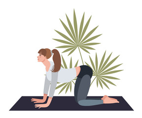 Vector illustration with woman in yoga pose. Can be used as print, postcard, invitation, book, web, or magazine illustration, sticker, packaging design and so on.