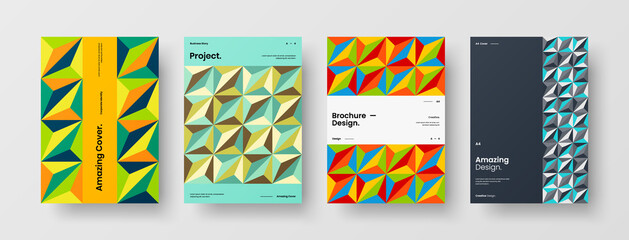 Obraz premium Company identity brochure template collection. Business presentation vector A4 vertical orientation front page mock up set. Corporate report cover abstract geometric illustration design layout bundle.