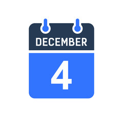 December 4 Calendar Date Icon, Event Date Icon, Calendar Date, Icon Design Vector Graphic