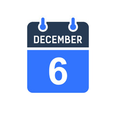 December 6 Calendar Date Icon, Event Date Icon, Calendar Date, Icon Design Vector Graphic