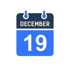December 19 Calendar Date Icon, Event Date Icon, Calendar Date, Icon Design Vector Graphic