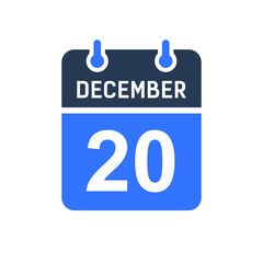 December 20 Calendar Date Icon, Event Date Icon, Calendar Date, Icon Design Vector Graphic