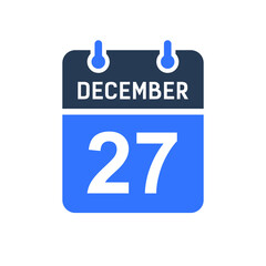 December 27 Calendar Date Icon, Event Date Icon, Calendar Date, Icon Design Vector Graphic