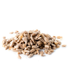 peeled sunflower seeds isolated on white