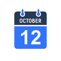 October 12 Calendar Date Icon, Event Date Icon, Calendar Date, Icon Design Vector Graphic