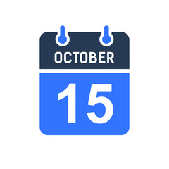 October 15 Calendar Date Icon, Event Date Icon, Calendar Date, Icon Design Vector Graphic