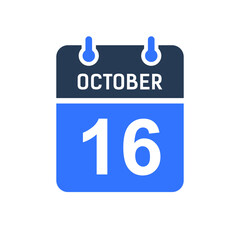 October 16 Calendar Date Icon, Event Date Icon, Calendar Date, Icon Design Vector Graphic