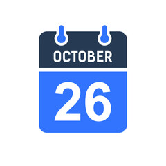 October 26 Calendar Date Icon, Event Date Icon, Calendar Date, Icon Design Vector Graphic
