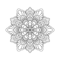 Classical abstract mandala with floral small and middle decor on white isolated background. For coloring book pages.