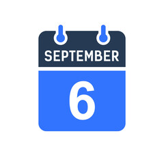 September 6 Calendar Date Icon, Event Date Icon, Calendar Date, Icon Design Vector Graphic