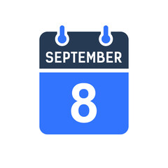 September 8 Calendar Date Icon, Event Date Icon, Calendar Date, Icon Design Vector Graphic