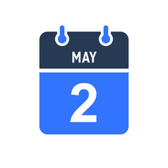 May 2 Calendar Date Icon, Event Date Icon, Calendar Date, Icon Design Vector Graphic