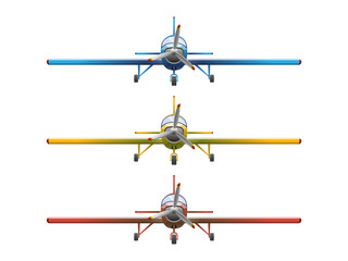 Set of airplane in cartoon style isolated on white background. Agricultural propeller plane. Vector illustration © bs_k1d