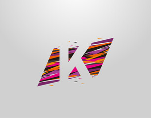 Obraz premium K Letter Logo. Creative Modern Abstract Geometric Initial K Design, made of various colorful pop art strips shapes