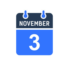 November 3 Calendar Date Icon, Event Date Icon, Calendar Date, Icon Design Vector Graphic