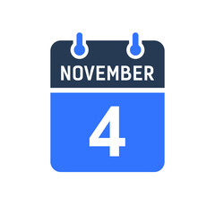 November 4 Calendar Date Icon, Event Date Icon, Calendar Date, Icon Design Vector Graphic