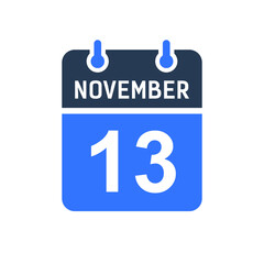 November 13 Calendar Date Icon, Event Date Icon, Calendar Date, Icon Design Vector Graphic