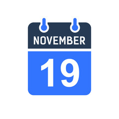 November 19 Calendar Date Icon, Event Date Icon, Calendar Date, Icon Design Vector Graphic