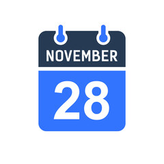 November 28 Calendar Date Icon, Event Date Icon, Calendar Date, Icon Design Vector Graphic