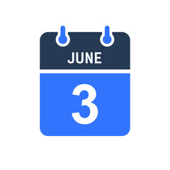 June 3 Calendar Date Icon, Event Date Icon, Calendar Date, Icon Design Vector Graphic