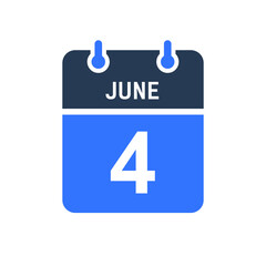 June 4 Calendar Date Icon, Event Date Icon, Calendar Date, Icon Design Vector Graphic