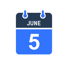 June 5 Calendar Date Icon, Event Date Icon, Calendar Date, Icon Design Vector Graphic