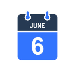 June 6 Calendar Date Icon, Event Date Icon, Calendar Date, Icon Design Vector Graphic
