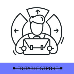 Diversified worker line icon. Freelancer with a briefcase.Freelance skills.Isolated linear vector illustrations.Editable stroke
