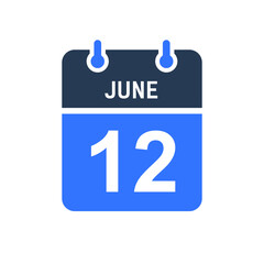 June 12 Calendar Date Icon, Event Date Icon, Calendar Date, Icon Design Vector Graphic