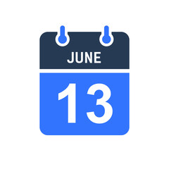 Fototapeta premium June 13 Calendar Date Icon, Event Date Icon, Calendar Date, Icon Design Vector Graphic