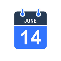 June 14 Calendar Date Icon, Event Date Icon, Calendar Date, Icon Design Vector Graphic