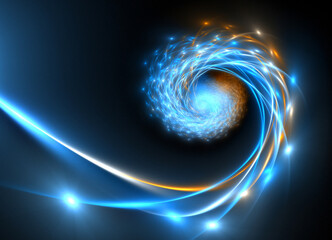 abstract blue orange spiral fractal design on black background