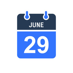 June 29 Calendar Date Icon, Event Date Icon, Calendar Date, Icon Design Vector Graphic