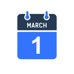 March 1 Calendar Date Icon, Event Date Icon, Calendar Date, Icon Design Vector Graphic