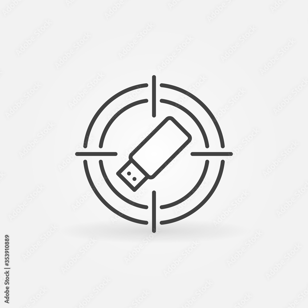 Poster target with usb flash drive vector concept icon or symbol in outline style