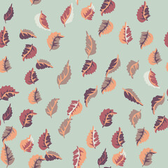 Eco print from autumn leaves. Seamless floral pattern in leaves of ash, birch. Nature simple background for fabric, cloth design, covers, manufacturing, wallpapers, print, gift wrap and scrapbooking