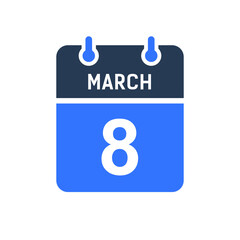 March 8 Calendar Date Icon, Event Date Icon, Calendar Date, Icon Design Vector Graphic