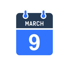 March 9 Calendar Date Icon, Event Date Icon, Calendar Date, Icon Design Vector Graphic