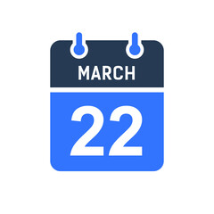 March 22 Calendar Date Icon, Event Date Icon, Calendar Date, Icon Design Vector Graphic