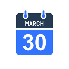 March 30 Calendar Date Icon, Event Date Icon, Calendar Date, Icon Design Vector Graphic