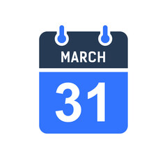 March 31 Calendar Date Icon, Event Date Icon, Calendar Date, Icon Design Vector Graphic