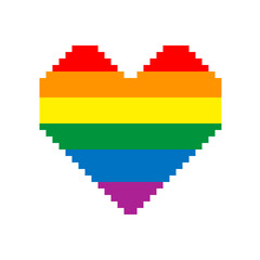 Pixel heart in colors of LGBT flag. Colorful vector symbol of gay lesbian, transgender love with rainbow lgbt flag. Pride month concept