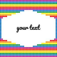 Template in the colors of the LGBT flag and place for your text on a white background. Rainbow pixel design. Gay, lesbian, transgender love, concept of the month of pride. Vector illustration.