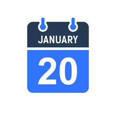 January 20 Calendar Date Icon, Event Date Icon, Calendar Date, Icon Design Vector Graphic