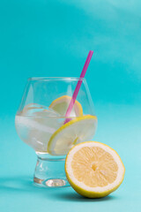 glass with soda, cocktail with lemon