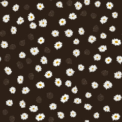 Seamless plant pattern. Small cute flowers of daisy. Trendy floral background for fashion prints, wallpaper, surface. Chaotic order. Country style