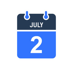 July 2 Calendar Date Icon, Event Date Icon, Calendar Date, Icon Design Vector Graphic