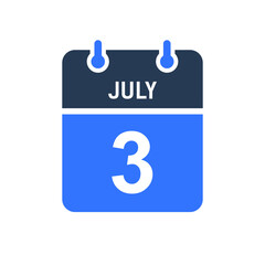 July 3 Calendar Date Icon, Event Date Icon, Calendar Date, Icon Design Vector Graphic